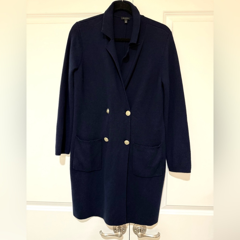 Talbots Navy Double Breasted Duster Cardigan With… - image 2